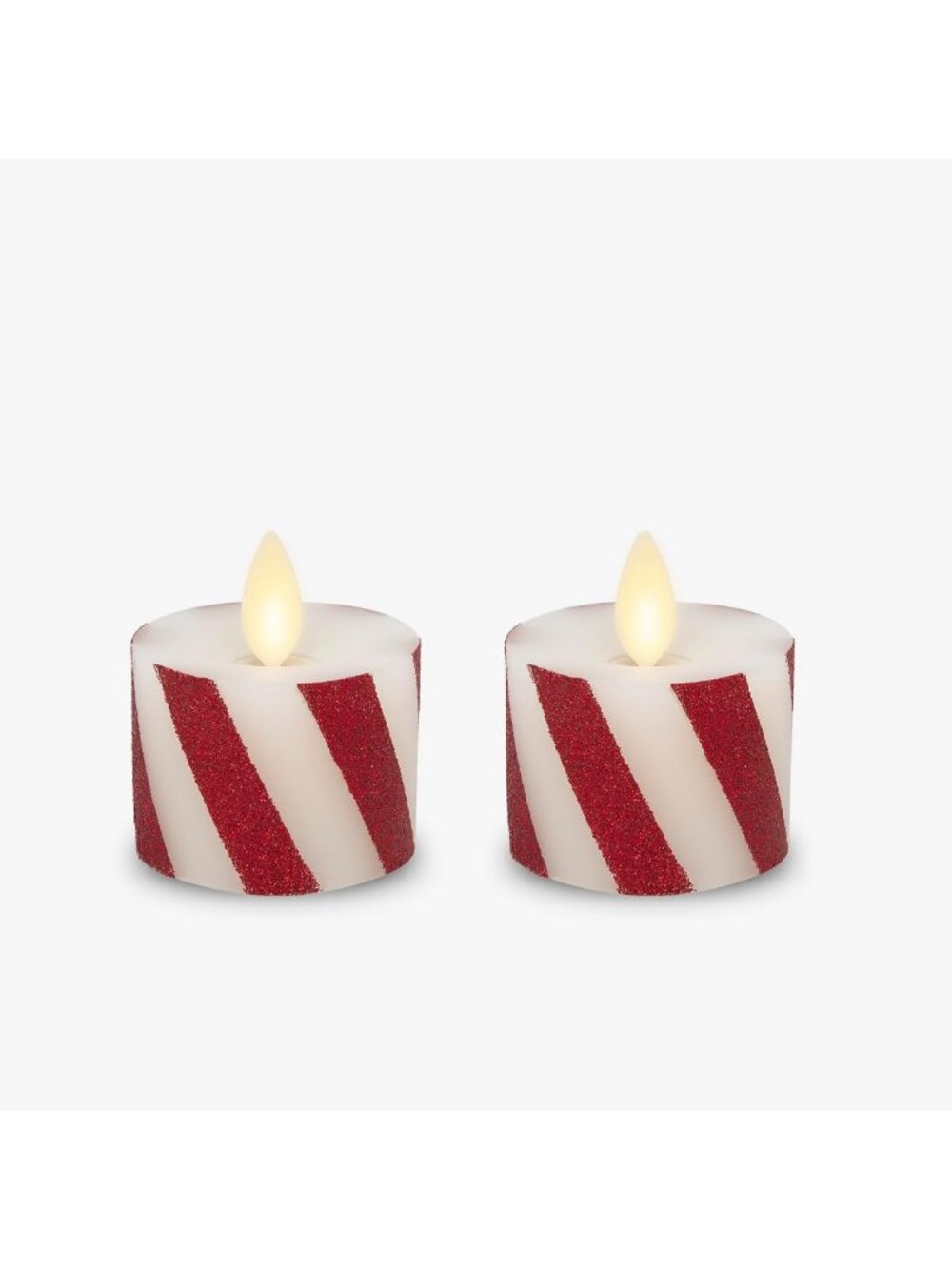 2-Pack Battery Operated LED Flameless Tealights - Moving Flame, Candy Cane Red